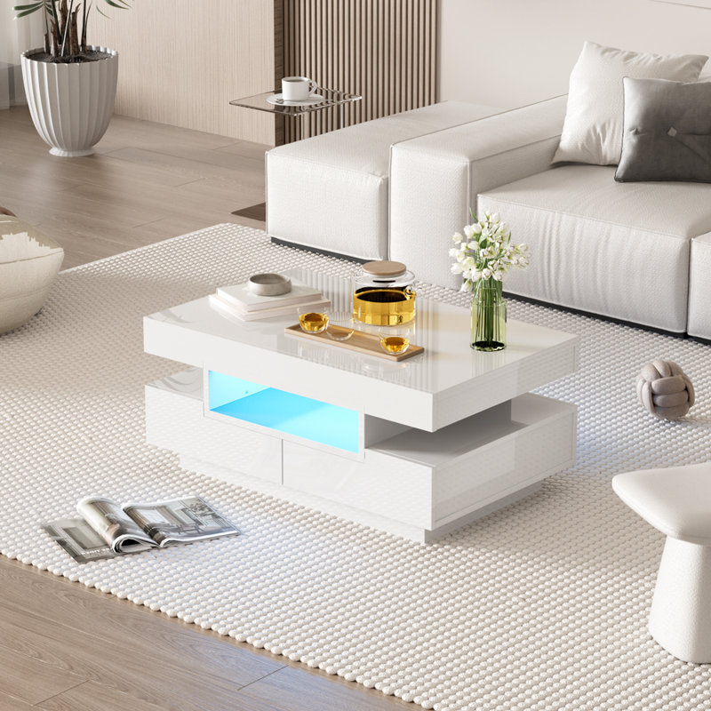 Block Coffee Table with Storage, White