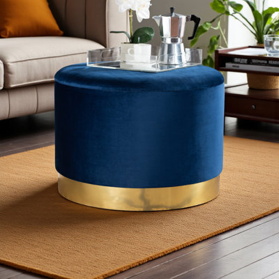 Repose-pieds de rangement rembourré bleu marine avec finition dorée Veer, H 17,49 po x l 23,37 po x P 23,37 po Veer