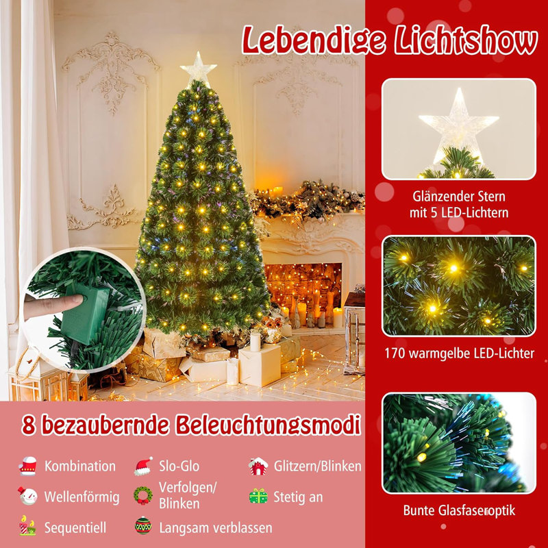Lighted Artificial Pine Christmas Tree, 150cm H