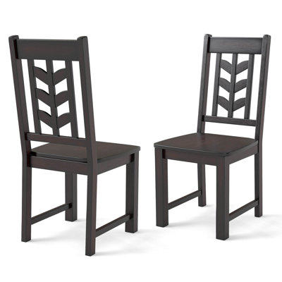 Dining Chair Set Of 4 With Rubber Wood Frame & Leaf-shape High Back For Kitchen