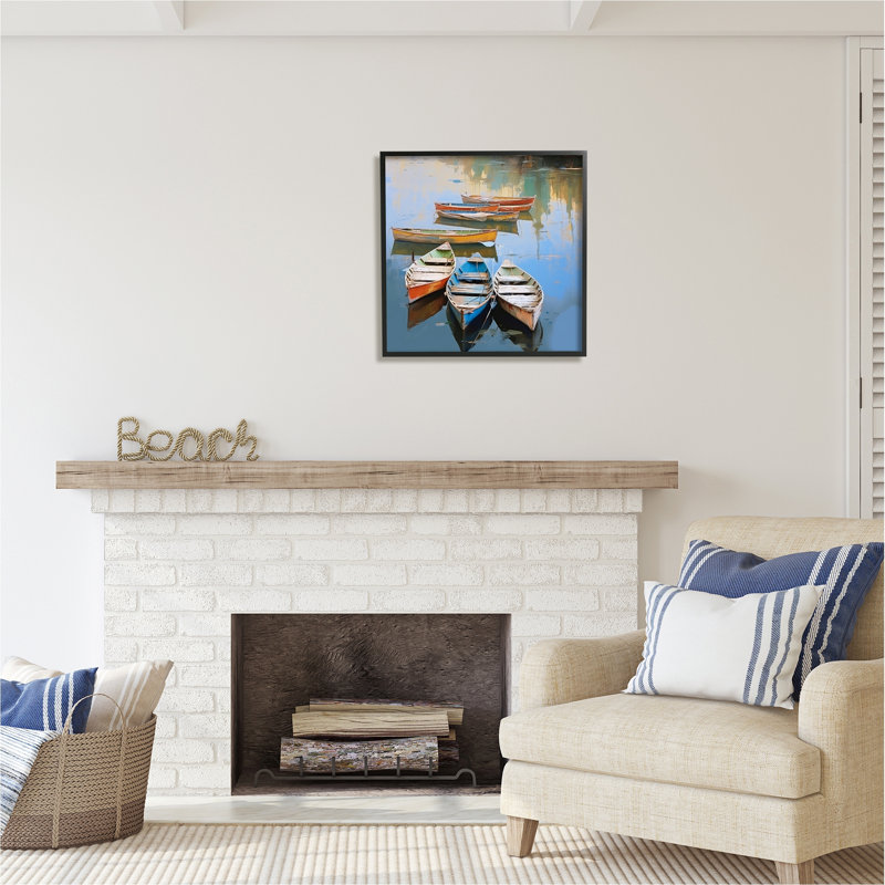«Ba-052», reproduction de canot encadrée dans un lac sur toile par Irena Orlov, H 24 po x l 24 po x P 1,5 po