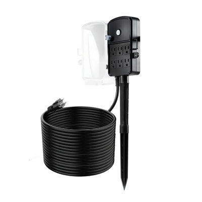Weatherproof Outdoor Power Stake with 6 Outlets, 50 FT Extension Cord & Cover - Waterproof Garden Yard Electrical Strip for Christmas Lights