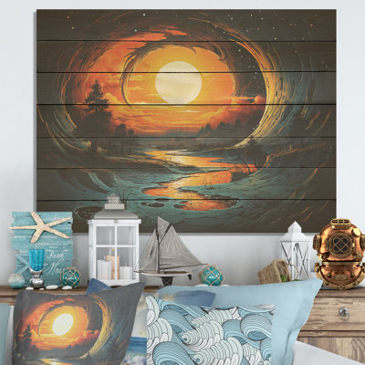 Sunset Waves  - Beach On Wood Print