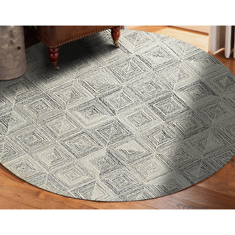 Rustic Gray Hand Tufted Wool Area Rug, Round 6'