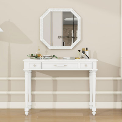 Makeup Desk with Large Mirror and 3 Drawers