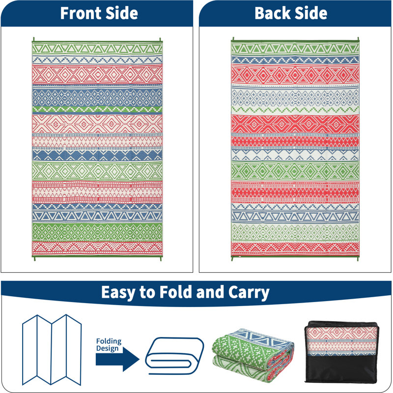 Waterproof Reversible Outdoor Rug Modern Plaid Plastic Straw Carpet for Patio Deck Porch RV Camping Durable Easy-Clean Area Mat for Backyard Balcony Red/Navy8x10