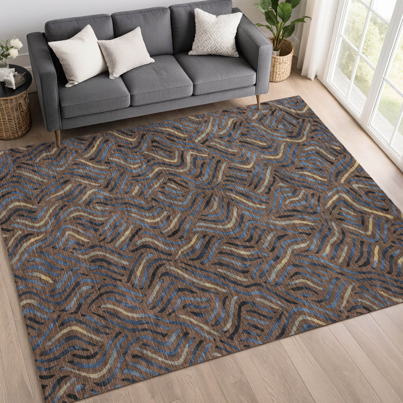 Machine Washable Indoor/Outdoor Chantille ACN2474 Abstract Rug, Fudge, 8' x 10'