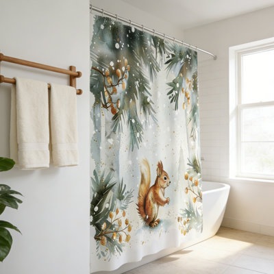 1-Pack Woodland Animals Shower Curtain Set, Waterproof Polyester Fabric 72x72 Inch Bathroom Decor with Metal Grommets & 12 Hooks, Forest Theme Bear Deer Fox Print Curtain for Bathroom, Cabin