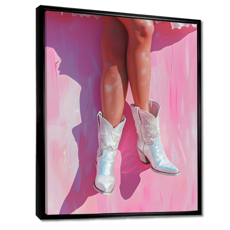 Cow-Girl assise sur un mur à Nashville, Toile avec cadre flottant noir, H 40 po x l 30 po x P 1,5 po