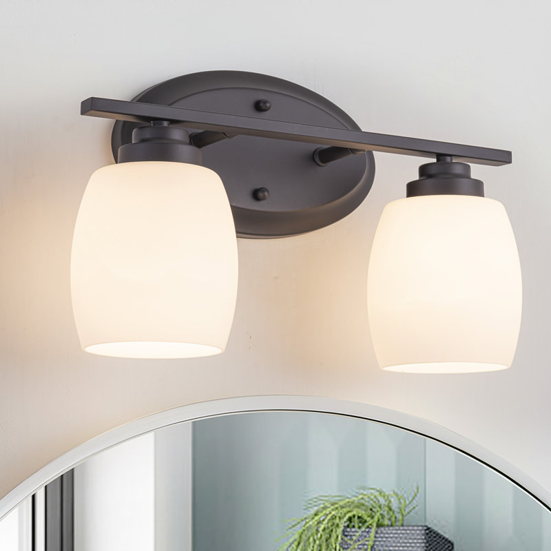 Éclairage pour salle de bain 2 lumières bronze huilé avec verre opale blanc, Bronze frotté à l'huile
