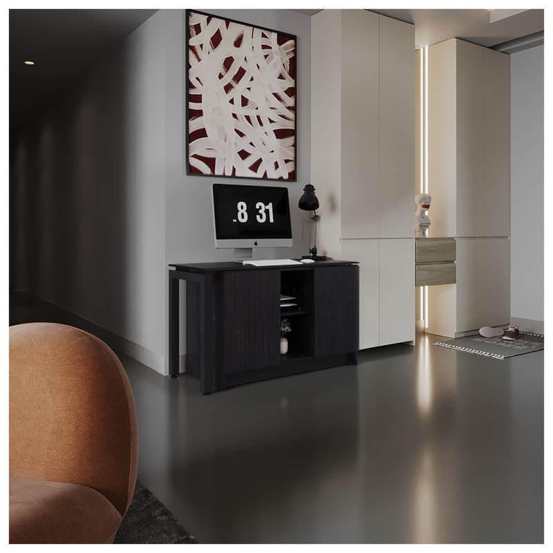 Convertisseur de bureau debout autoportant réglable de 72 pouces de large Alfie, panneau de particules noir