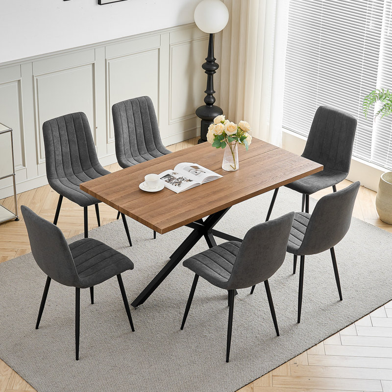 Upholstered Linen Dining Chair, Dark gray, 6