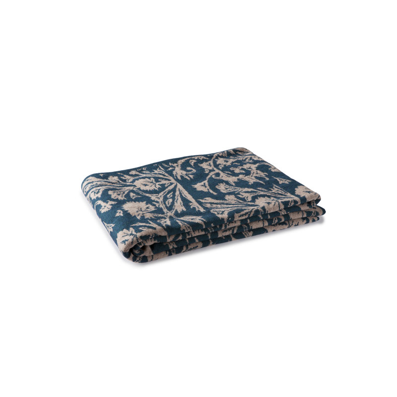 Knitted Throw Blanket, Teal / Beige Gray