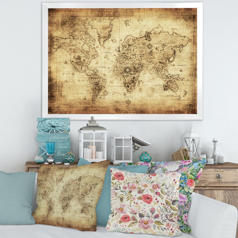 Ancienne carte du monde IV - reproduction d'art sur toile, H 16 po x l 32 po x p 1 po, Blanc