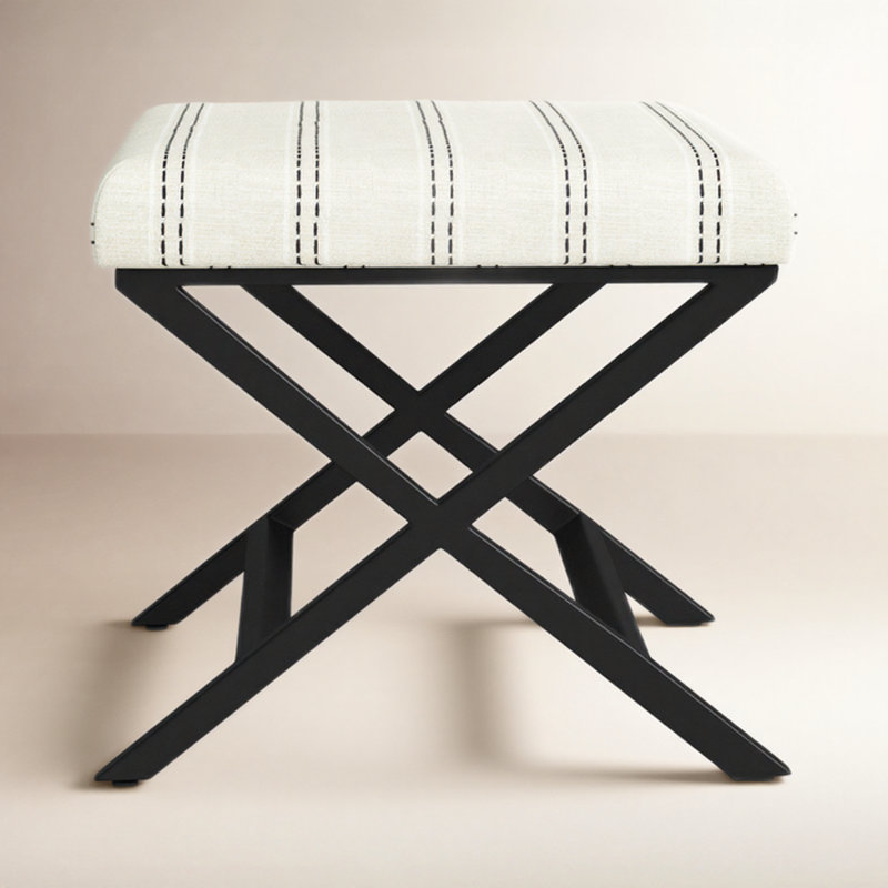 Priscilla Upholstered Ottoman, Cream Stripe