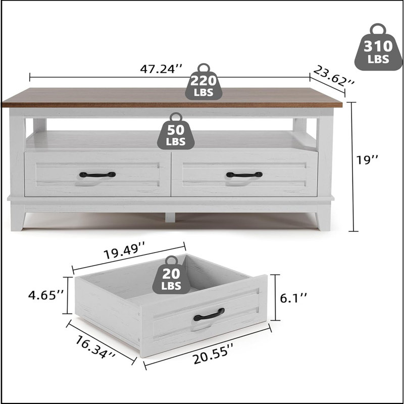 Coffee Table with Storage, White