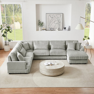 129" Oversized Sectional Sofa U-Shaped Sofa Couch Modern Sofa Upholstered In Soft Corduroy With A Chaise Lounge For Living Room, Grey