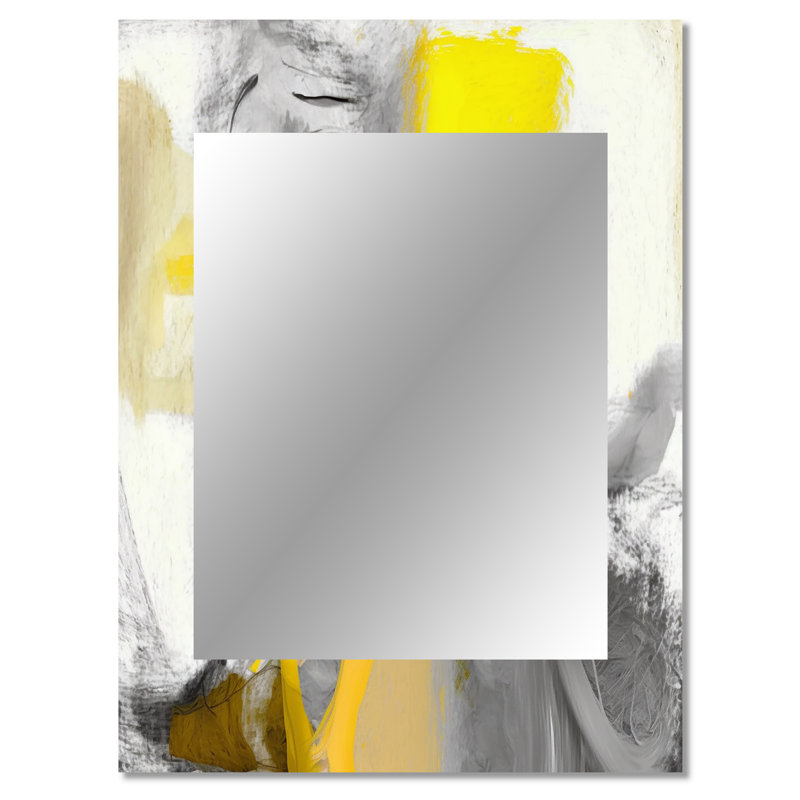 Mustard Yellow And Vivid Gray I - Abstract Decorative Mirror, Modern Wall Mirror, Printed Metal Art, 40" x 30"