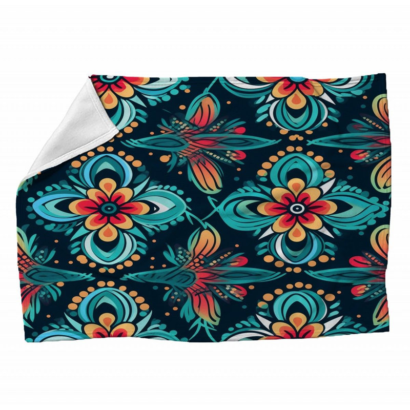 Machine Printed Throw Blanket, Geometric, 60" L x 50" W, Green/Black/Red