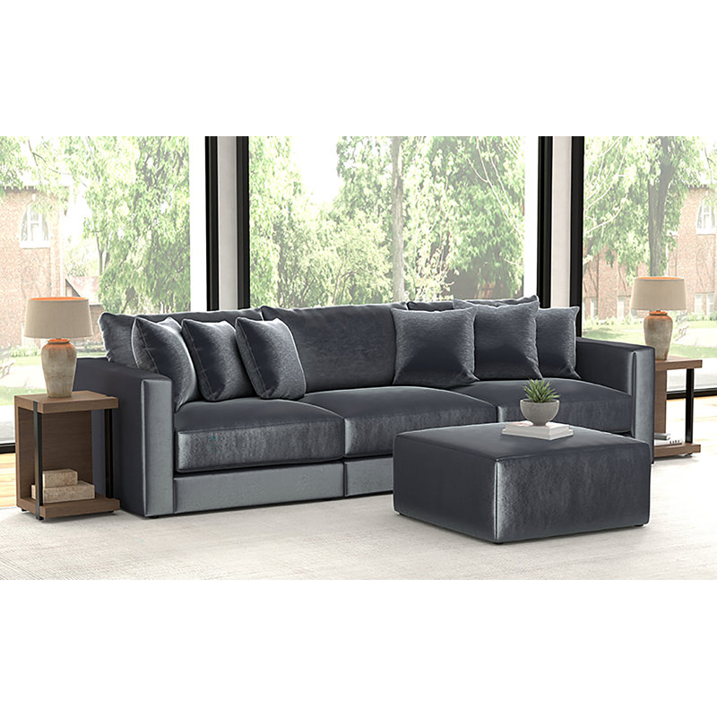 Canapé surdimensionné trois pièces avec repose-pieds assorti Rondale, Mélange de polyester gris