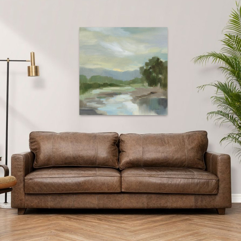 Lac de sauge contemporain avec art abstrait bleu, H 36 po x l 36 po