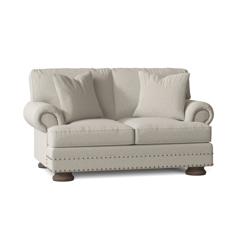 Foster Upholstered 71'' Loveseat, Cream Linen 1429-002, Tobacco Distressed