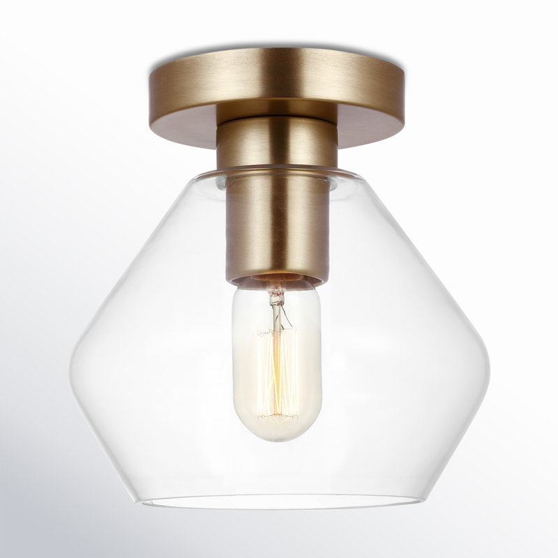 Rooks Glass Semi Flush Mount, Satin Brass