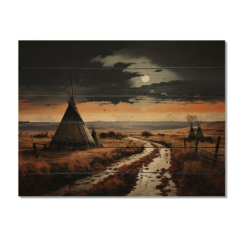 «Native Tipi Legacy Of The Plains II», reproduction sur bois, H 10 po x l 20 po x P 0,78 po