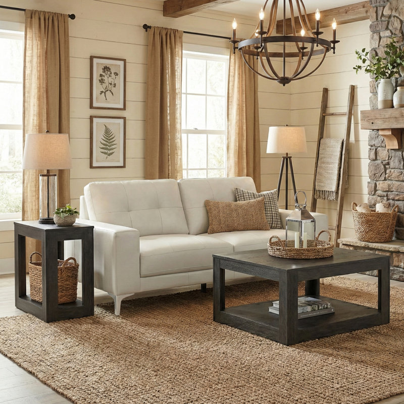 Webster Genuine Leather 3-Piece Living Room Set, Beige