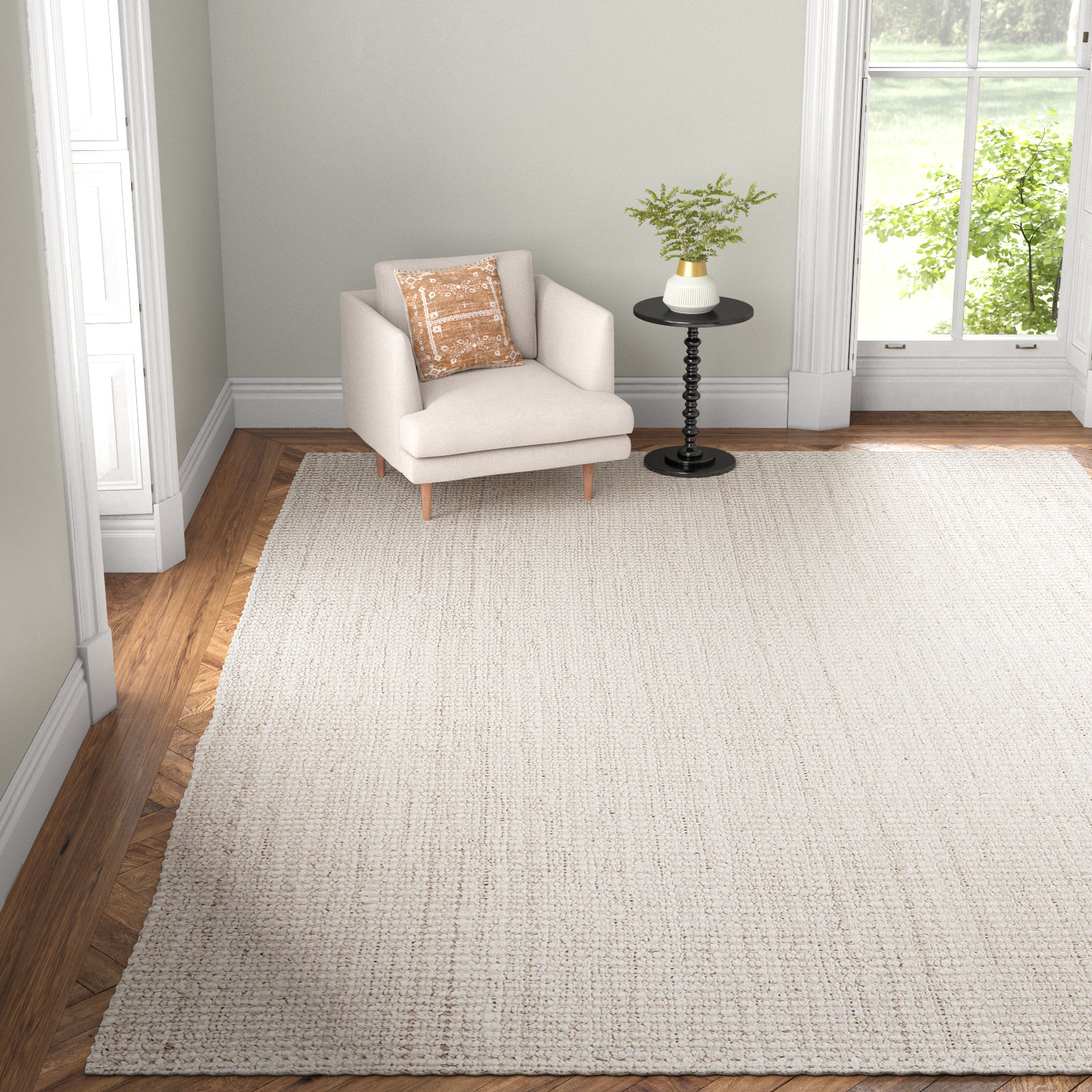 Asta Ivory Hand-Woven Flatweave Jute Rug, Rectangle 9' x 12'