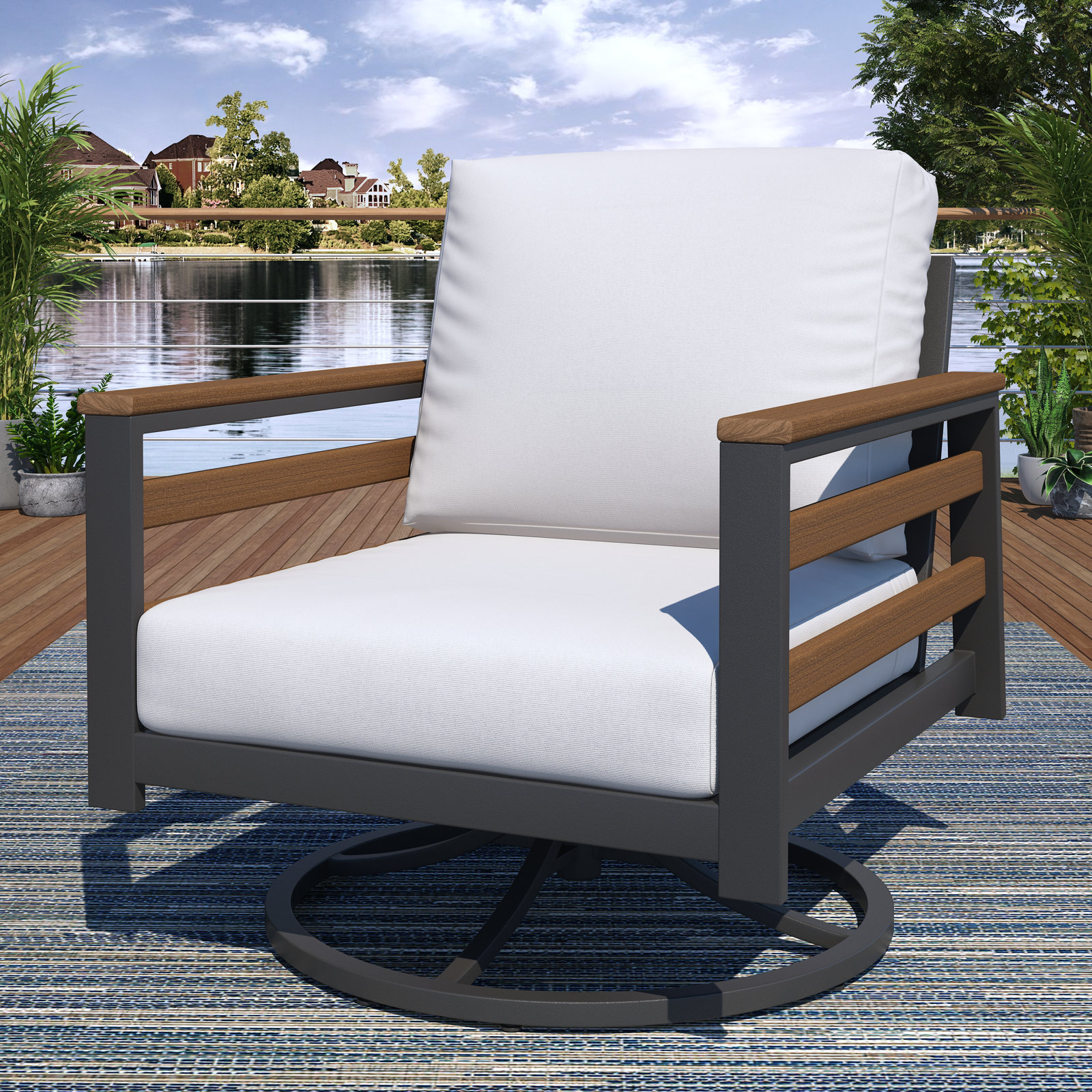 Townsend Sunbrella® Metal Swivel Patio Rocking Chair, Sunbrella Canvas Natural, Brown