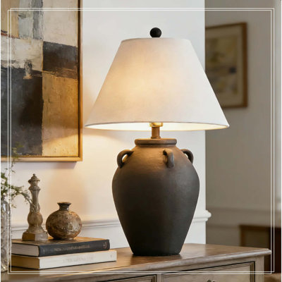 Lampe de table 25 po en céramique à intensité variable noire rustique pour chambre à coucher avec table de chevet et table de chevet avec abat-jour blanc