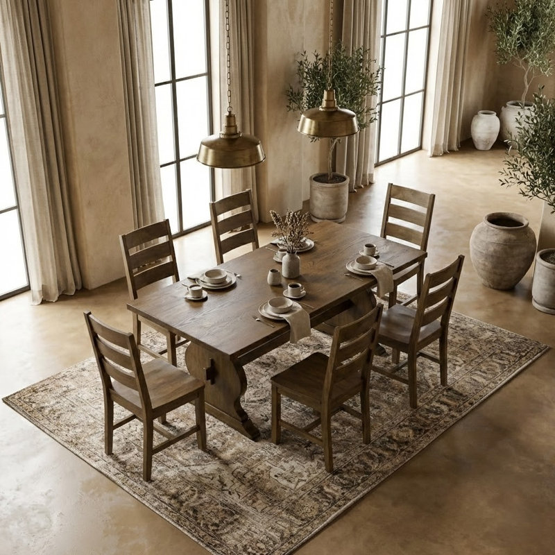 Ensemble de table de salle à manger 70,8 po Almeda, 7 pièces : table, 6 chaises, Brun