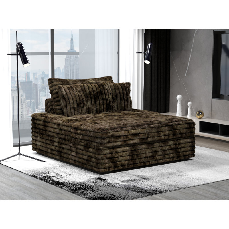 Chaise longue rembourrée Gus, Grande perruque moka