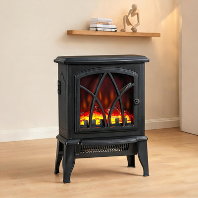 Indoor Freestanding Electric Stove Heater in Deep Black, 14.25 x 9.5 x 18 Inches