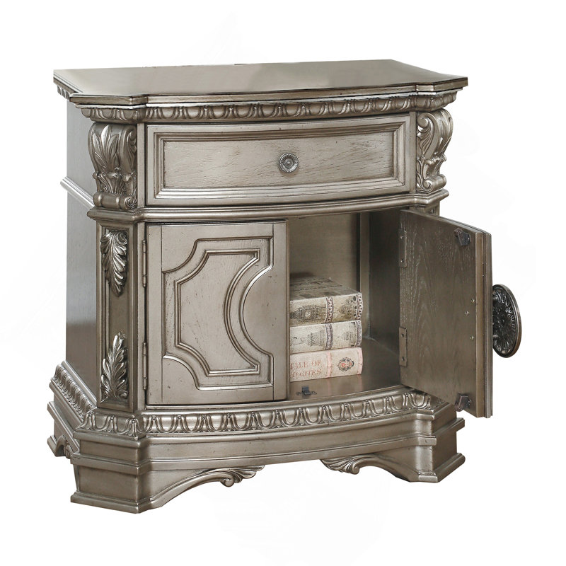 Table de chevet argent antique avec 1 armoire