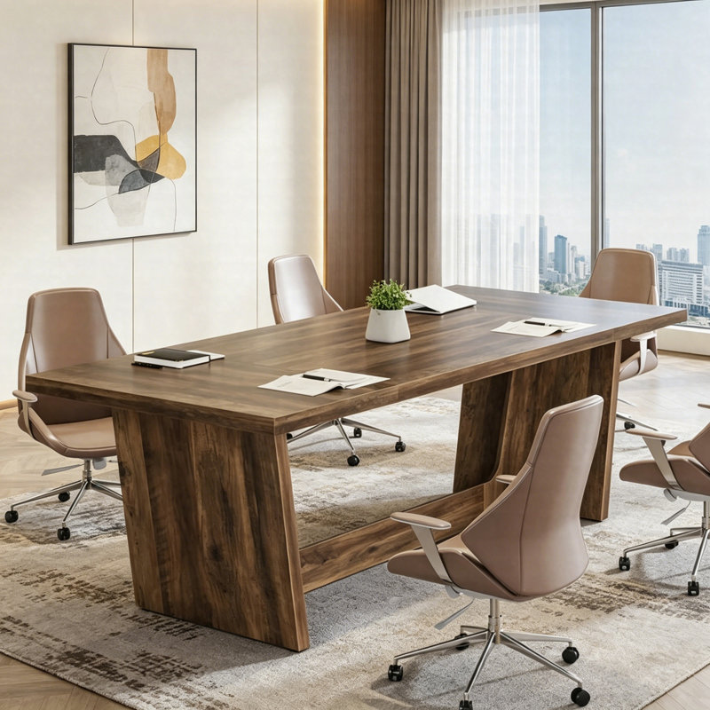 70.8-Inch Executive Desk, Wood Study Computer Desk Writing Table, Large Industrial Office Table, Brown