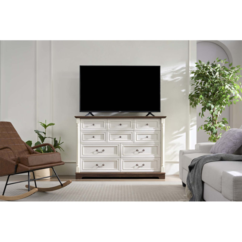 Commode 10 tiroirs pour chambre à coucher avec base en bois et garniture de colonne montante, solution de rangement rustique pour les maisons modernes