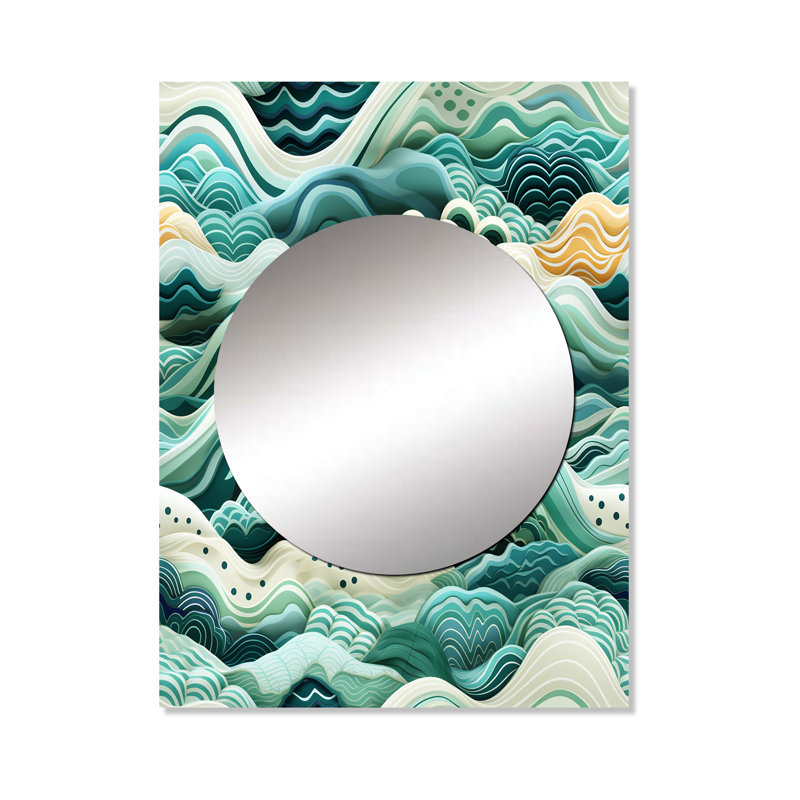 Joshual Coastal Chevron - motif de vagues vertes - miroir mural unique, miroir nautique, 40 po x 30 po