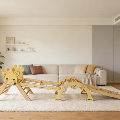4-in-1 Toddler Climbing Triangle, Indoor Wooden Jungle Gym with Ramp, Arch & Ladder for Kids 1-3
