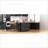Kitchen Island 56in Black Farmhouse - Rubber Wood Veneer Drop Leaf, Power Outlet, 6 Drawers &amp; Lockable Wheels | Farmhouse | MDF,Rubber Wood-1862488149