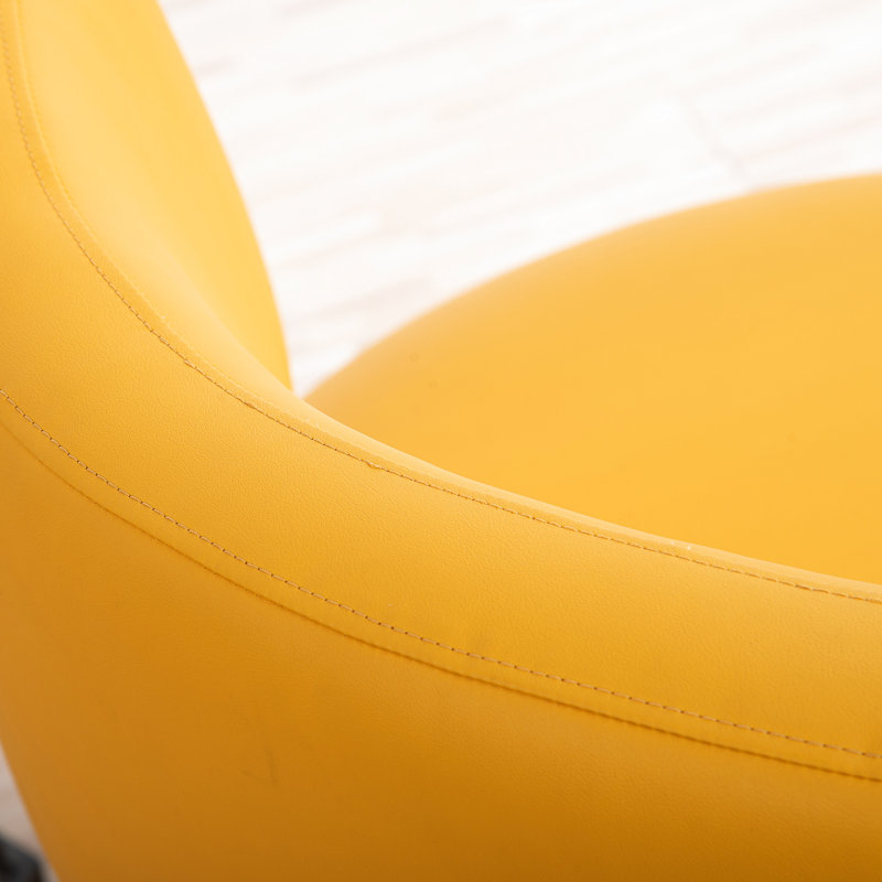 Chaise pivotante 28,5 po, jaune, base en métal stable à 360 degrés, fabrication en bois massif, siège en tissu Pu, spacieuse, surface de charge de 220 lb, structure, rotation à 360 degrés