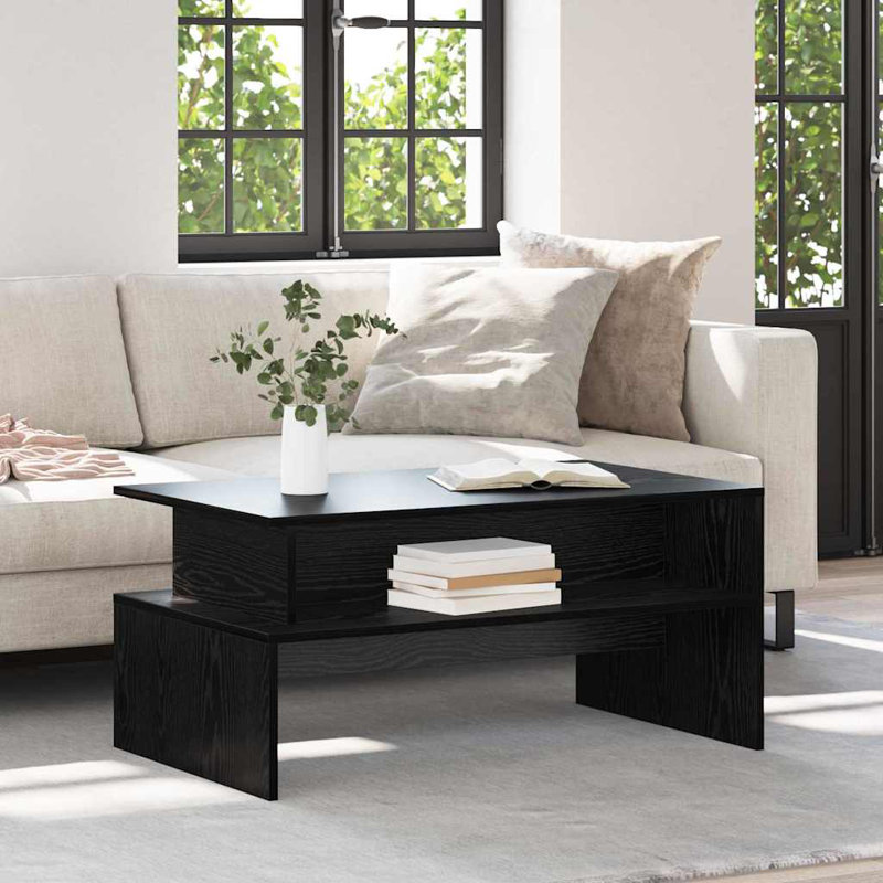 Aveah Frame Coffee Table with Storage, Black Oak