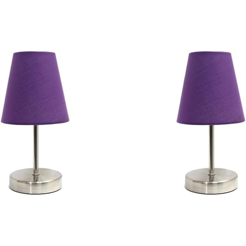 PRP Mini - Lampe de table basique en nickel sable avec abat-jour en tissu, mauve (paquet de 2)