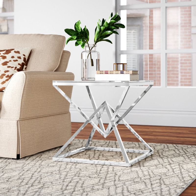 Ladson Glass Top Frame End Table, Silver