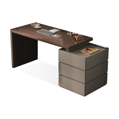 Nut-brown Rectangular Manufactured Wood with 3 drawers desk