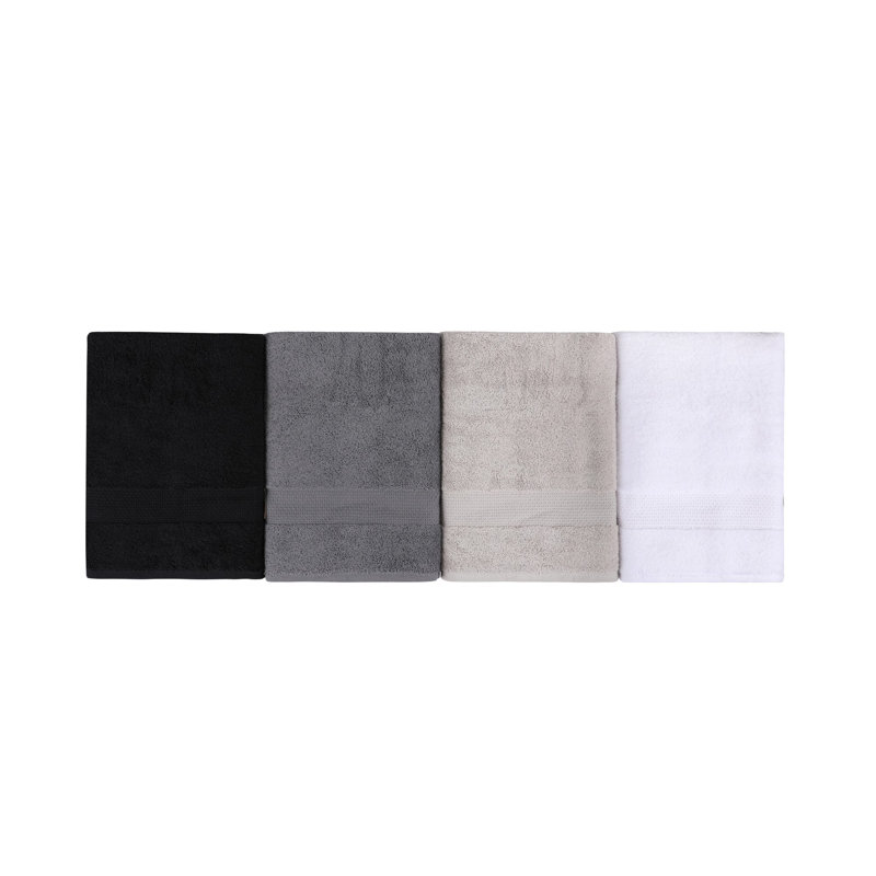 Ensemble de 4 serviettes de bain 100% coton 4 pièces, Blanc / gris / gris foncé