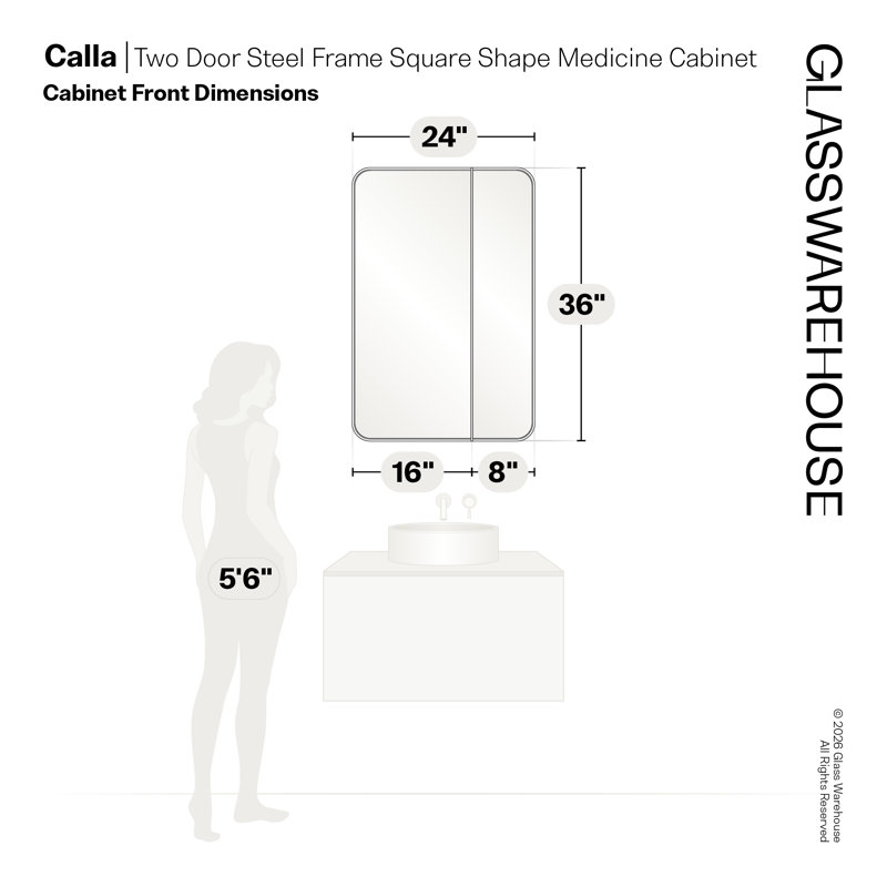 Recessed Frameless Dual Door Medicine Cabinet with Adjustable Shelves, Satin Brass