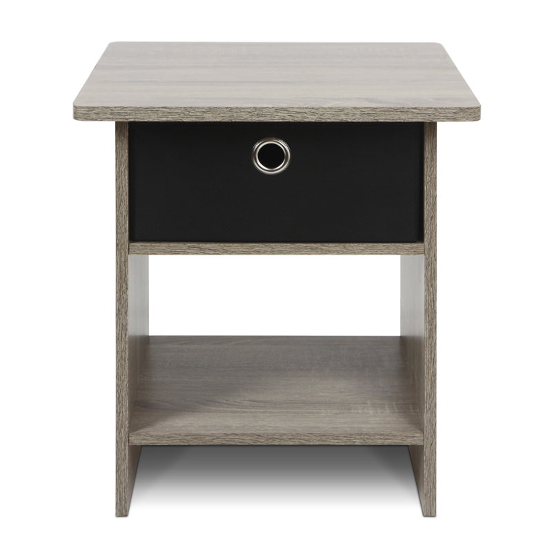 Ebern Designs Duffield Bedside Table Nightstand with Bin Drawer, French Oak/Black