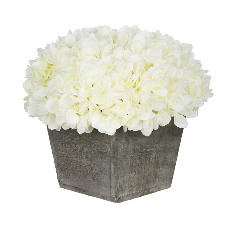Arrangement d'hortensias artificiels en pot, Blanc